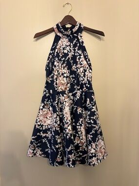 B. Darlin Navy Dress with Pink and Cream Floral Print